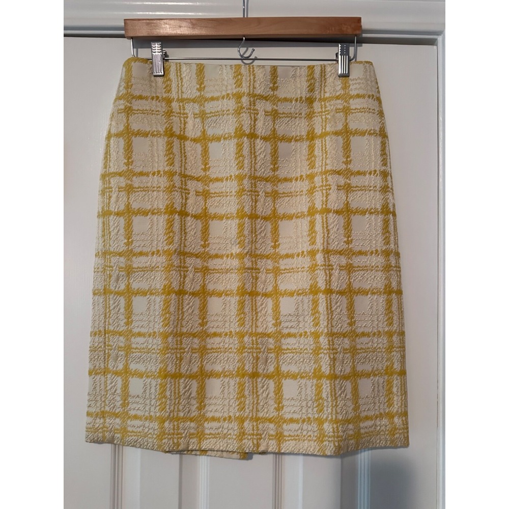 Talbots Plaid Jacquard Pencil Skirt Yellow & Cream Women's 6